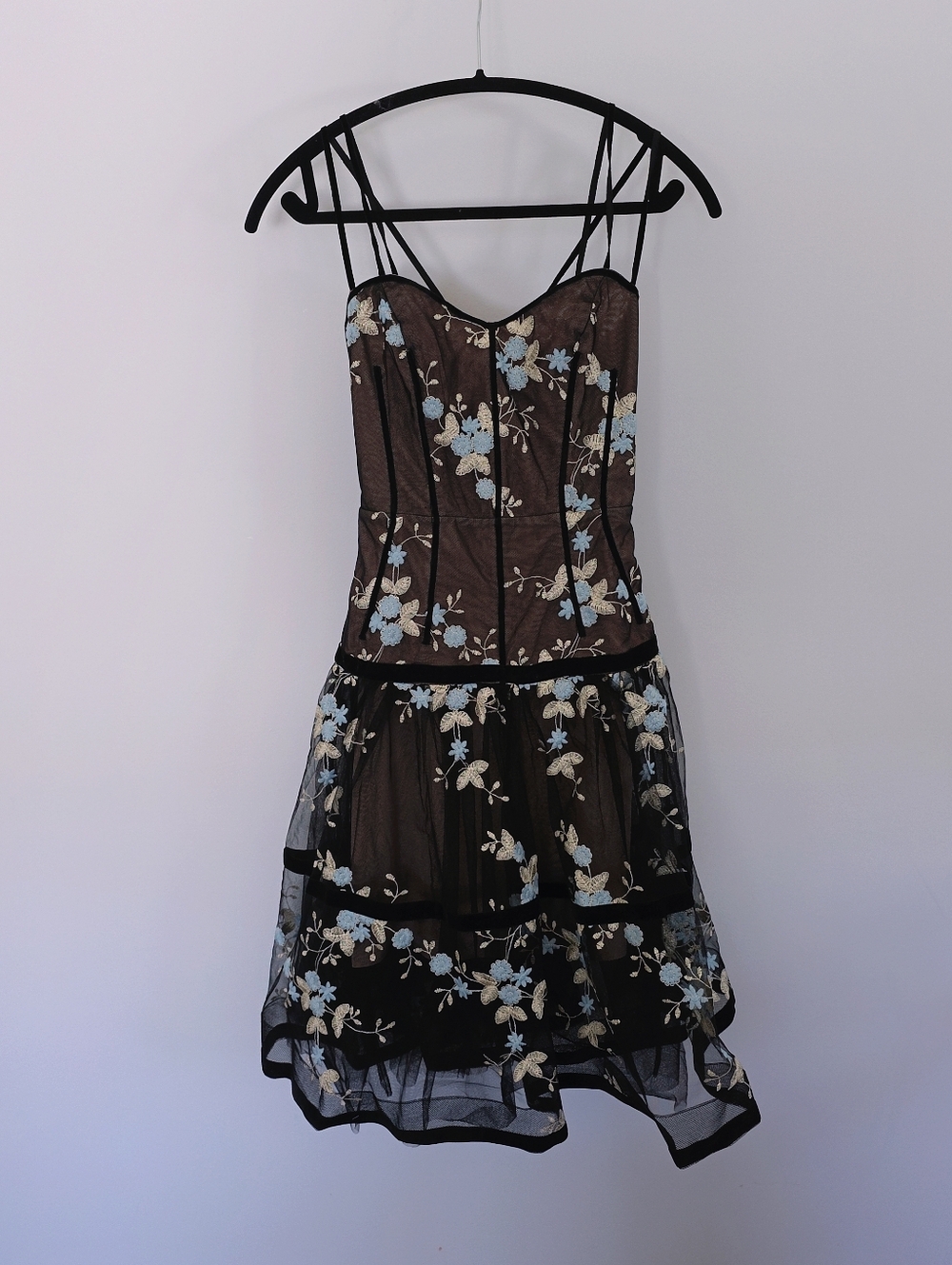 Bronx & Banco Black Embroidery Corset Midi Dress Evening Graduation Party